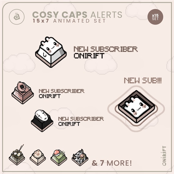 15x Animated Stream ALERTS - Cosy & Cute KeyCaps Set - Fantasy Keyboard Caps, Animated Key Cap - Twitch, Youtube, Facebook Live, Kick Alerts