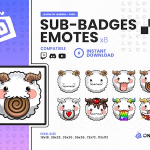 League Of Legends Poro * LOL Cute White Animal Gaming Twitch SUB BADGE & Bits x8 Loyalty Badge, Stream Graphics, Design for Streamers