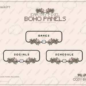 Twitch PANELS - Bohemian, Earth Tones - Pixel Art Plant - Cute and Cosy Vegetal, Nature Panel - Beige and Green - Stream Graphics