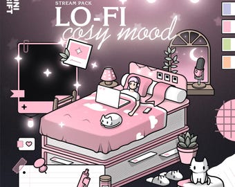 Lo-fi Cosy Stream Package - Twitch, Youtube, Kick - Pink Cozycore Overlay, Chill Bedroom pop & scrapbooking