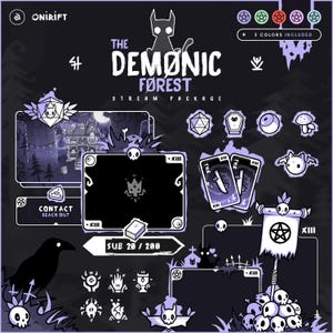 Floresta Demoníaca - Pacote de Transmissão Roxo para Twitch, YouTube, Kick, Gótico, Caveira e Ossos, Sobreposição Assustadora, Pacote Floresta Negra, Oculto e Diabólico