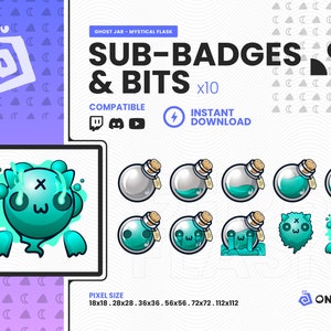 10 TWITCH SUB BADGE * Goth and Spooky Ghost In Bottle Jar & Bits x10 Loyalty Badge, Graphics for Streamers