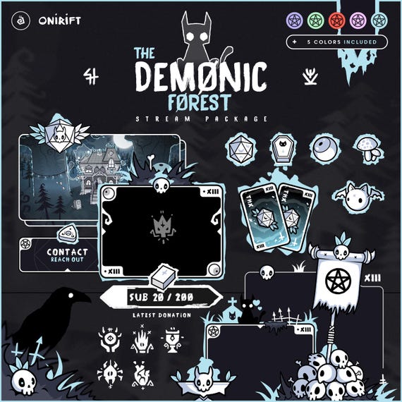 Demonic Forest – Blue Stream Package for Twitch, Youtube, Kick – Spectral & Haunted Vibes, Horror VTuber Overlay, Spooky Stream Assets