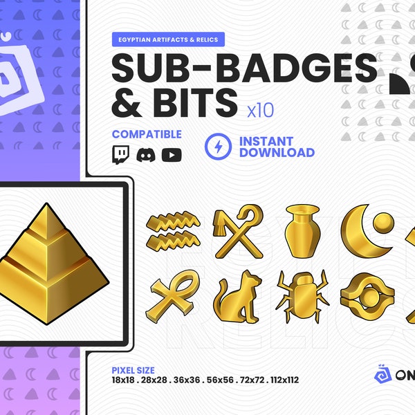 Egyptische artefacten * Golden Relics of Egypt TWITCH SUB BADGE & Bits x10 Loyalty Badge, Graphics voor Streamers