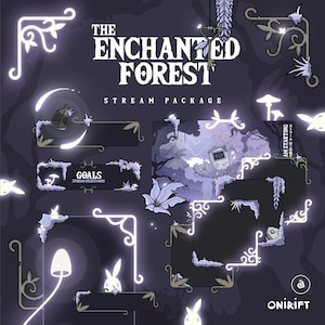 Pacote Enchanted Forest Stream para TWITCH, YOUTUBE, Lush Nature - Glow Mushroom - Mystic Forest - Pastel Purple, Pale Blue - Stream Overlay