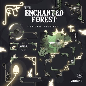 Verzauberter Waldbach Paket für TWITCH - YOUTUBE - Glühender Wald & Pilze - Fairy Üppiger, Moosgrün, Goldschein - Stream Overlay