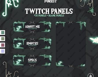Twitch PANELS - Enchanted Forest and Glowing Mushrooms - Twitch Profile Banners with Plants and Lush Nature. Green Vegetation Stream Panels