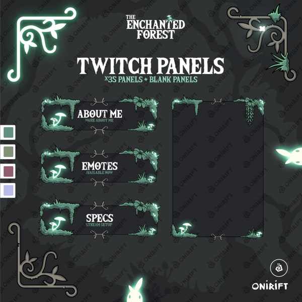 Twitch PANELS - Enchanted Forest and Glowing Mushrooms - Twitch Profile Banners with Plants and Lush Nature. Green Vegetation Stream Panels