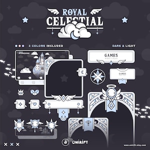 Ethereal Royal Celestial - Pacote de transmissão - Azul pastel, escuro e claro - Twitch, Youtube, - Sobreposições animadas angelicais fofas, Kawaii Heaven