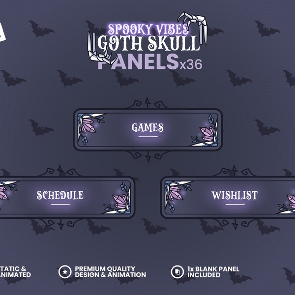 Twitch PANELS - Witchcraft & Magic - Goth Esoteric - Occult Dark Fantasy - Crystals with plants with glowing violet fireflies - Gothic Vibes