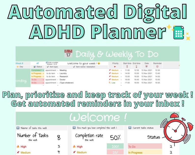 ADHD Digital Planner with Automatic Reminders Etsy