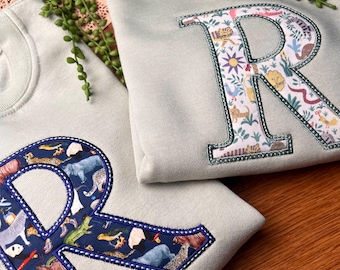 Embroidered Kids Liberty of London Sweatshirt, Personalised Initial Sweatshirt, Custom Letter Top, Gift.