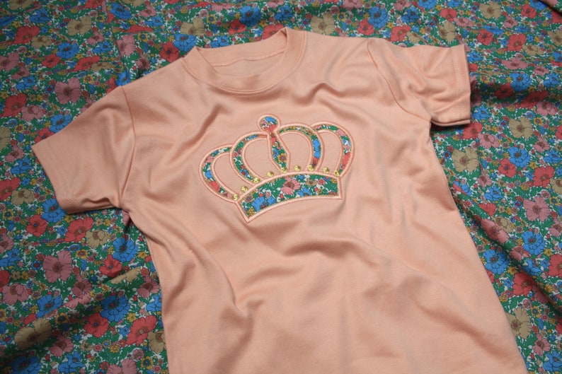 Children's Liberty of London Crown Top / Embroidered Crown T-Shirt / Birthday Outfit / Birthday Crown T-Shirt 