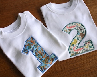 Embroidered Birthday T-Shirt, Kids Liberty of London Top, Party Outfit, Gift.