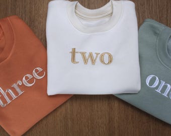 Birthday Sweatshirt, Kids Embroidered Jumper, Personalised Party Outfit, Birthday Gift.