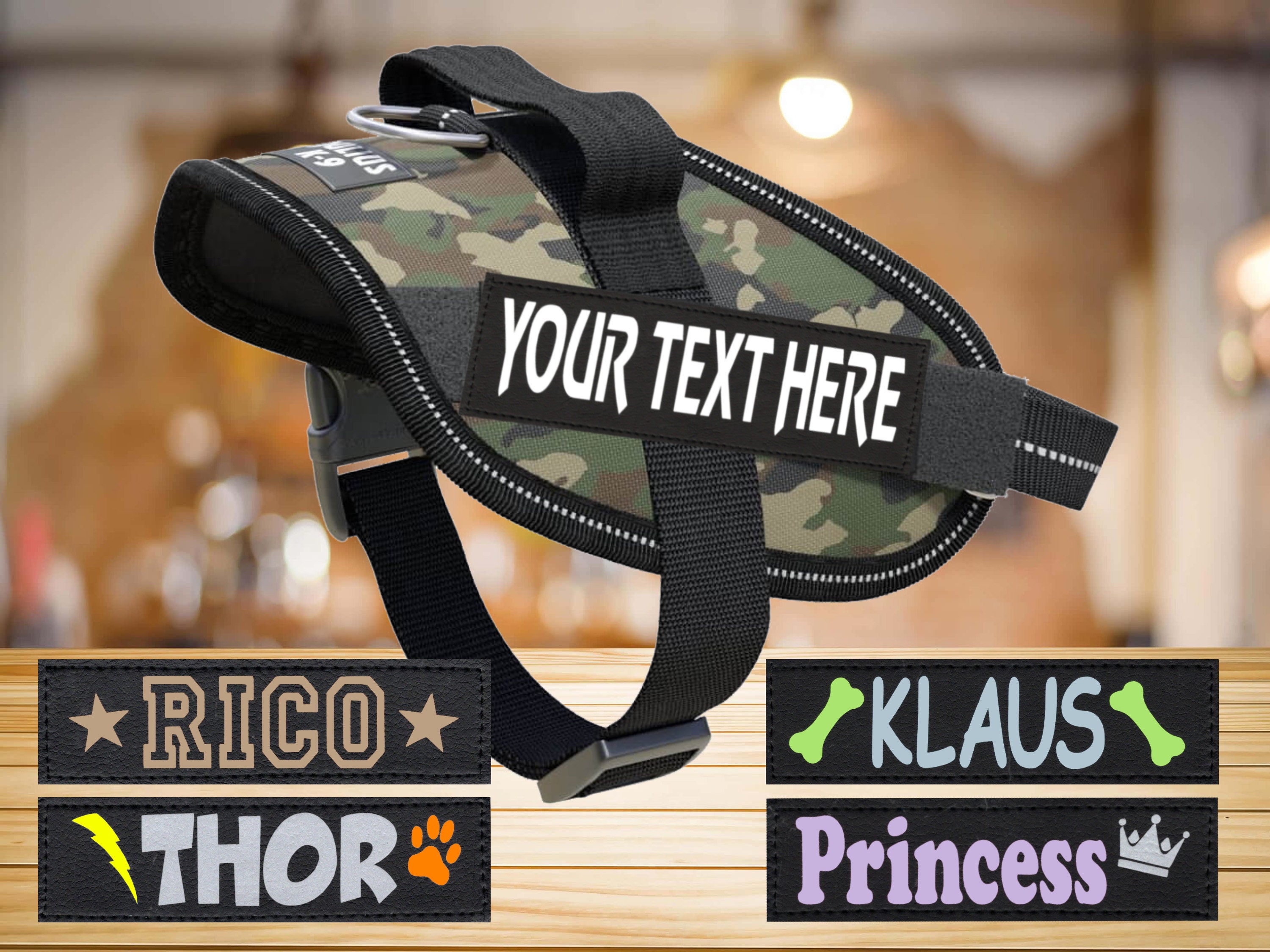 Custom Name/Text Dog Patches Reflective Velcro for Dog Harness Vest Large (6.3 x 1.97)