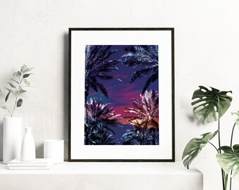 Electric Desert, Palm Trees Print, Coachella Print, Purple Print, Pink Print, Digital Download, 18x24 inch