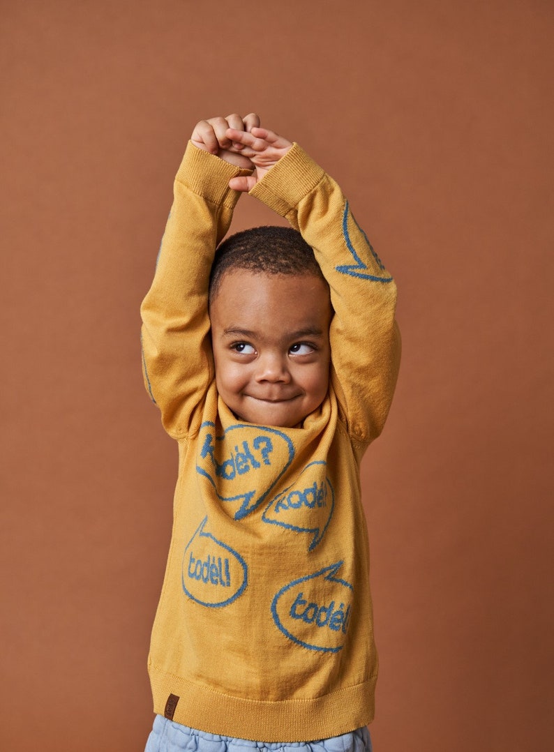 Kid's mustard merino wool cardigan CHAT image 1