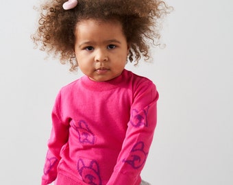 Kid's merino wool cardigan PINK DOG