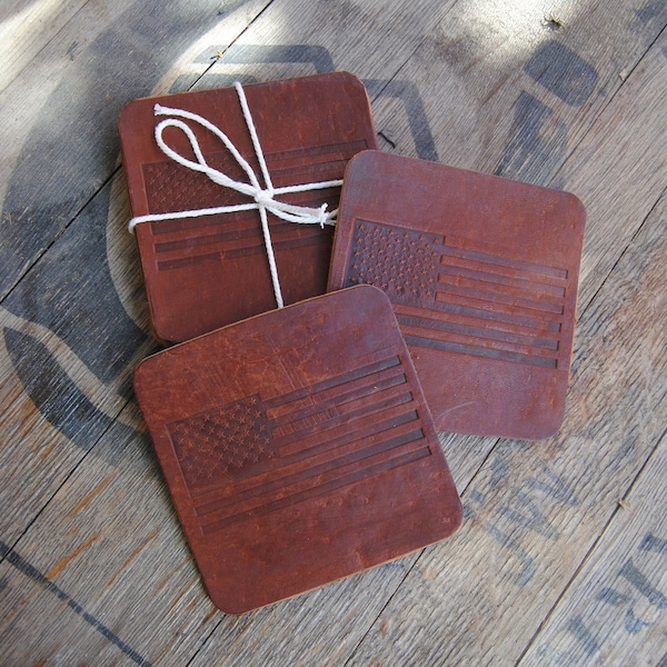 American Flag Coasters | Leather Coasters | American Flag