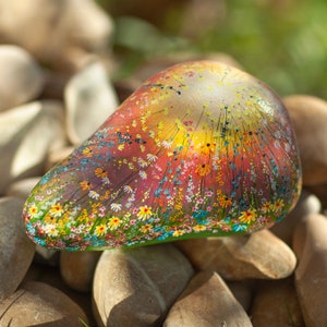 Flower stone, painted stone, hand-painted, decoration, garden, terrace, happiness stone, flower meadow, rainbow, lucky stone