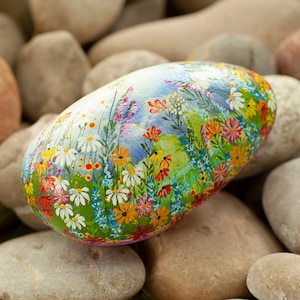 Flower stone, painted stone, hand-painted, decoration, garden, terrace, happiness stone, flower meadow, rainbow, lucky stone