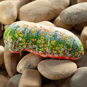 Flower stone, painted stone, hand painted, decoration, garden, terrace, happiness stone, flower meadow, rainbow, lucky stone