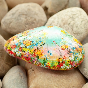 Flower stone, painted stone, hand-painted, decoration, garden, terrace, happiness stone, flower meadow, rainbow, lucky stone