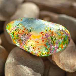 Flower stone, painted stone, hand-painted, decoration, garden, terrace, happiness stone, flower meadow, rainbow, lucky stone