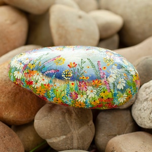 Flower stone, painted stone, hand-painted, decoration, garden, terrace, happiness stone, flower meadow, rainbow, lucky stone