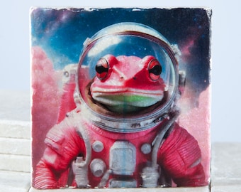 Bedrukte tegel Space Frog Astronaut Frog Travertin natuursteen tegels Art Decoratief Roze