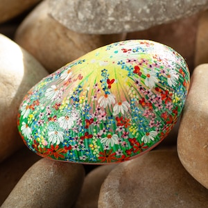 Flower stone, painted stone, hand painted, decoration, garden, terrace, happiness stone, flower meadow, rainbow, lucky stone