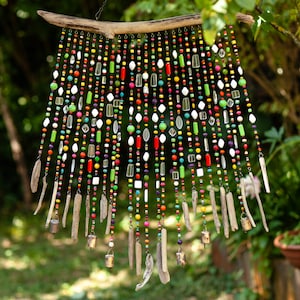 Sun Catcher, Light Catcher, Murano, Wire Art, Windchime, Verre, Shell, Driftwood Mobile, Énorme, Sauvage et Coloré, Howlite Gemstone