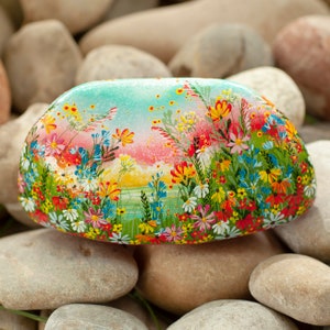Flower stone, painted stone, hand-painted, decoration, garden, terrace, happiness stone, flower meadow, rainbow, lucky stone