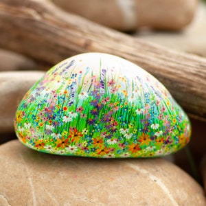 Flower stone, painted stone, hand-painted, decoration, garden, terrace, happiness stone, flower meadow, rainbow, lucky stone