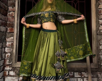 Idika Green Cotton Silk Lehenga Set