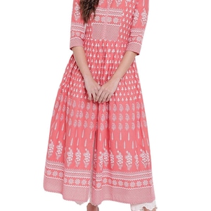 Pink A-Line Printed Cotton Dress