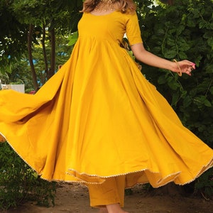 rosemarry-yellow-cotton-anarkali-set-11403103YL, Women Indian Ethnic Clothing, Cotton Kurta Set Dupatta