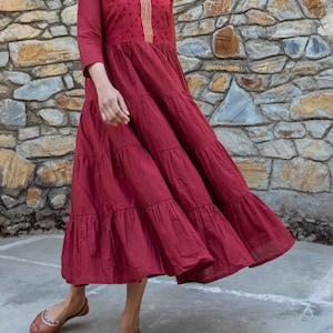 Maroon Embroidered Tiered Anarkali Dress