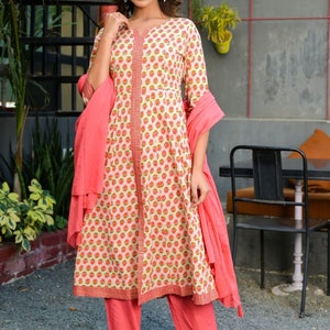 Babyhug Cotton Full Sleeves Hand Block Printed Kurta & Dhoti Set - Indigo & Green main image 0