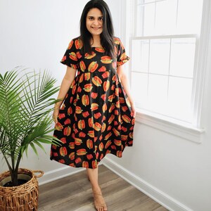 Black Burger Print Dress| Summer | Vacation | Cotton Dress | Midi Dress