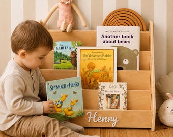 Baby Boy Gift Kids Room Decor Boho Bookshelf With Name Grandson Gift From Grandparents Personalized Montessori Bookshelf Nursery Decor