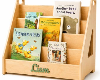 Estantería infantil personalizada, expositor de libros Montessori, estantería frontal para niños pequeños, almacenamiento de madera para guardería, regalo de Navidad para niños.