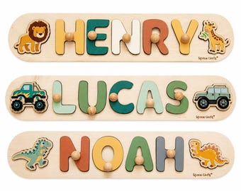 Rompecabezas de madera personalizado con nombre, juguete Montessori para niños pequeños, regalo de primer cumpleaños