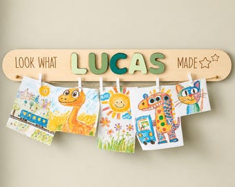Letrero de arte infantil "Mira lo que hice", 20"-26", Exhibidor de arte infantil personalizado