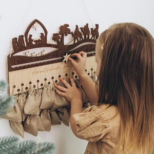 Wooden Advent Calendar Christmas Countdown for Kids Nativity Scene Holiday Home Decor Reusable Advent Christmas Decoration Rustic Decor