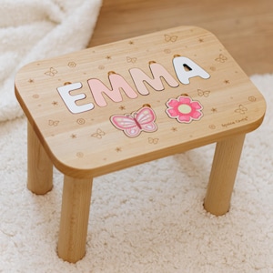 Wooden Name Puzzle Stool Personalized 1st Birthday Baby Girl Gift Montessori Furniture For Kids First Christmas Gift Gifts for Toddlers