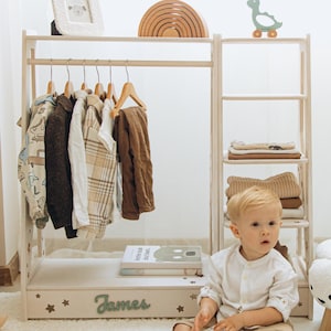 Baby Boy Wardrobe, Clothes Rack & Shelf, Montessori Furniture, Kids Closet, Nursery Organization, Wooden Shelves For Baby Room, Child-sized