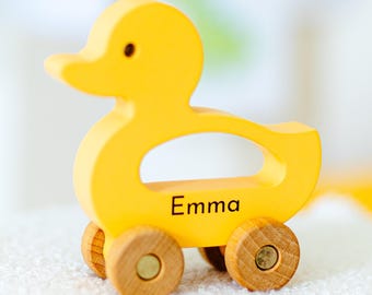 Wooden Mallard Duck - Personalized Baby Toy, Custom Name 1st Birthday Gift, Baby Shower Favors, Newborn Gift, Baptism Gift, 1st Christmas