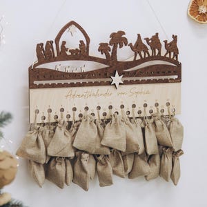 Christmas Countdown 2025 for Kids. Wooden Advent Calendar with Bags for Gifts. Nativity Scene. Holiday Home Decor. Reusable Wall Advent.
